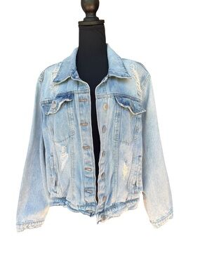 Baccini Light Blue Distressed Denim Jean Jacket Size XL